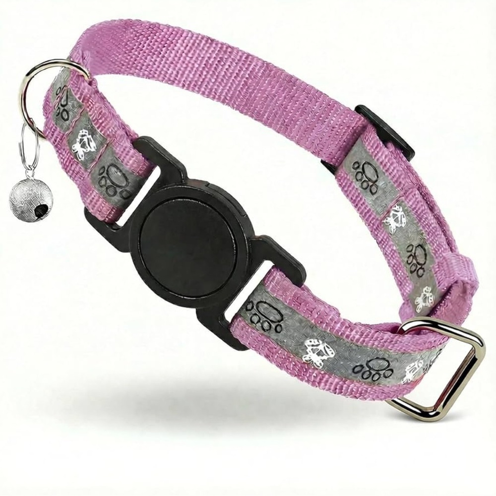 Adjustable Pink Cat Collar with Paw Print Charm - Brand:
